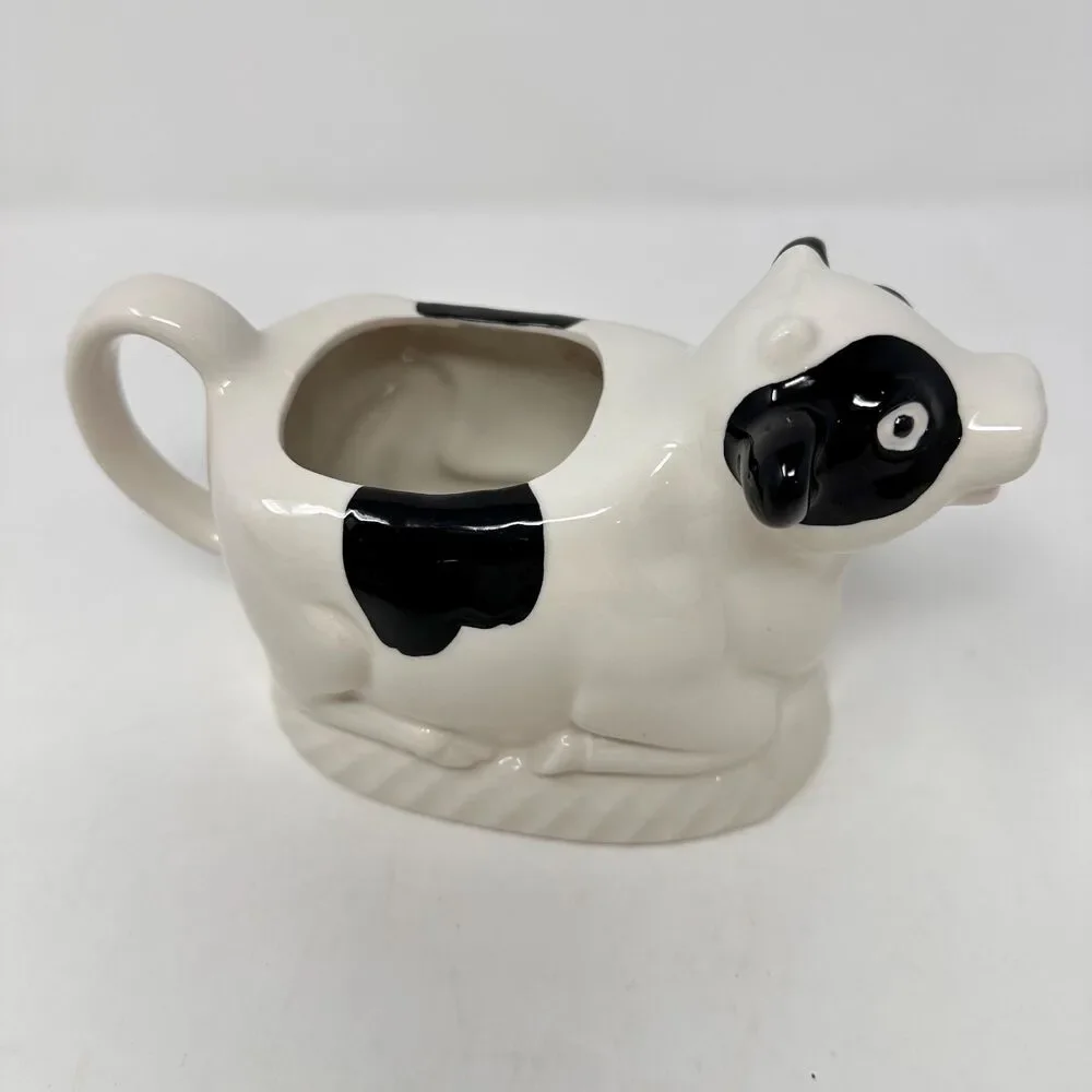Vtg Himark County Fare Cow Creamer Ceramic Pitcher Japan Black White 7.5